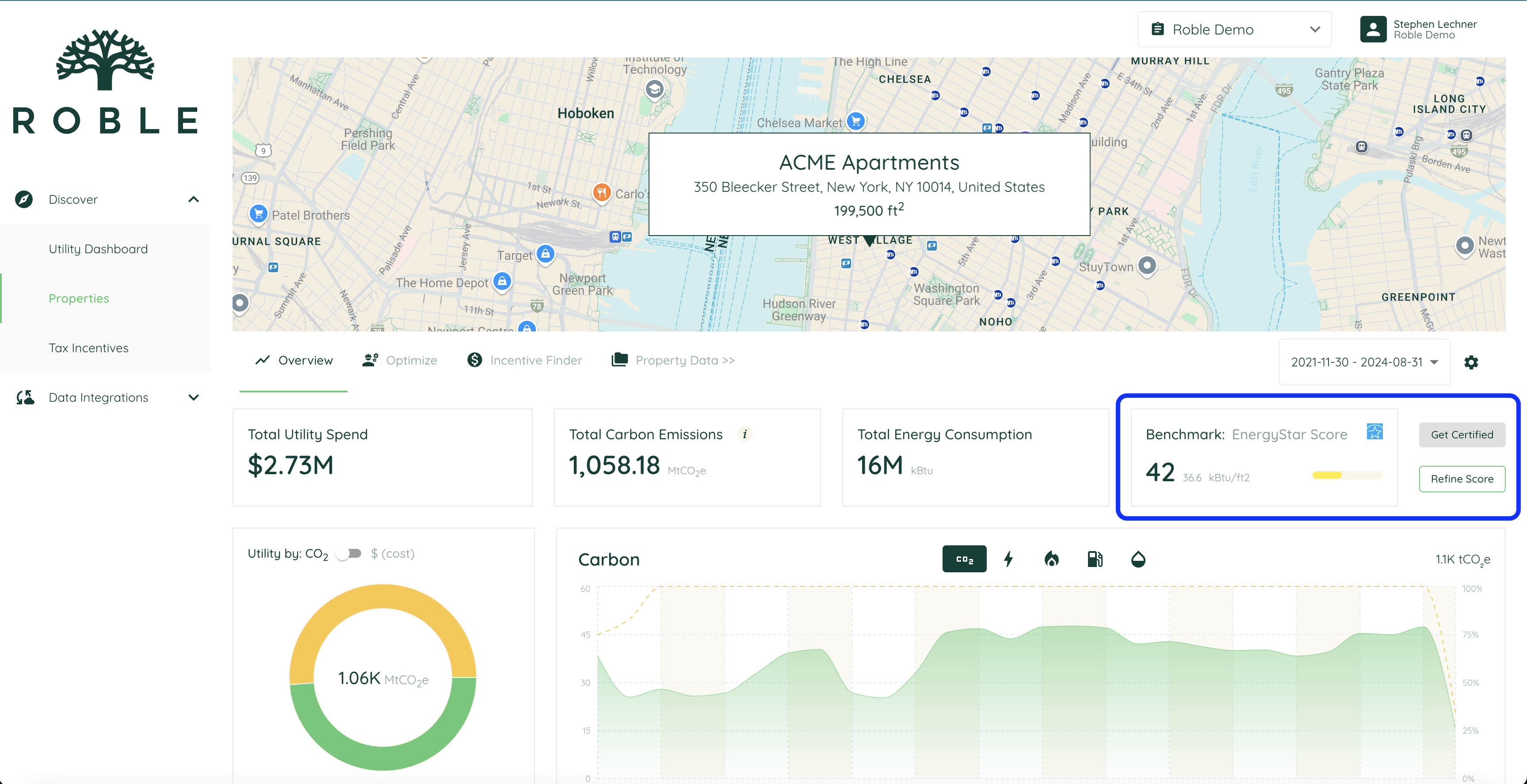 Property Overview page with ENERGYSTAR score and option to refine the score 